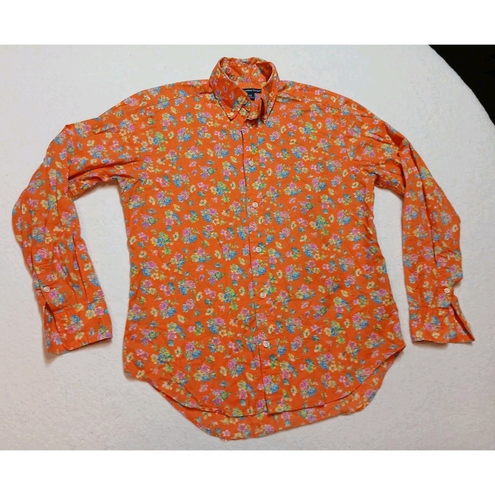 Vintage Ralph Lauren Sport Orange Floral Button Down Shirt Women's Size 6 Cotton